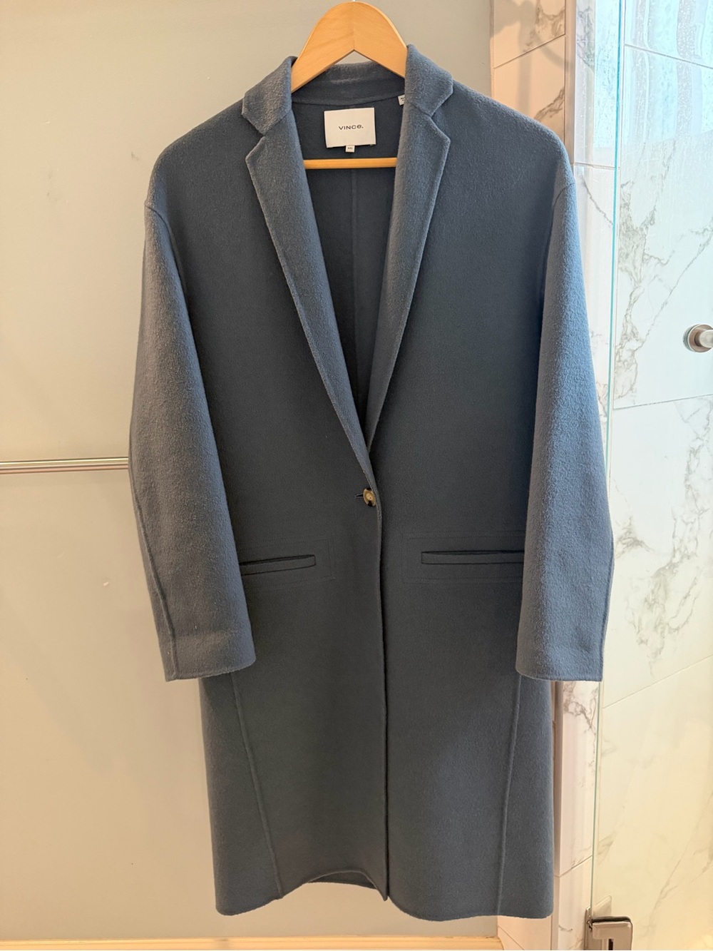 Vince Slate-Blue Single-Button Long Trench Coat